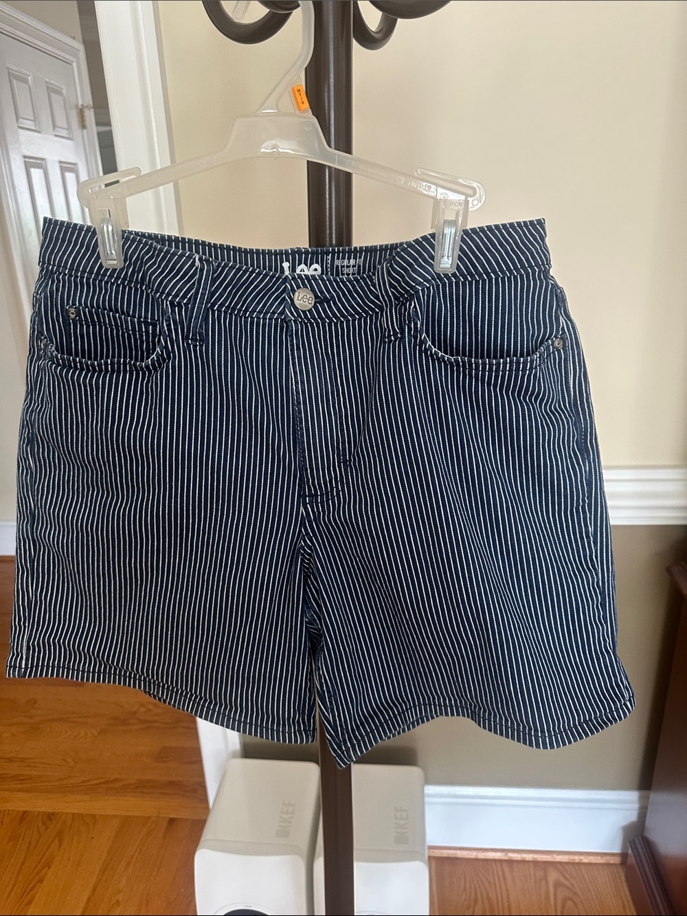 Lee Navy and White Pinstripe Jean Shorts